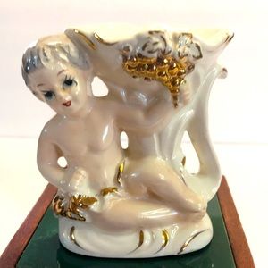 Vintage 1950’s ? Japan porcelain cherub Angel candle holder.